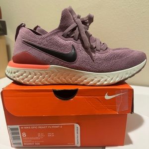 Nike Epic React Flyknit 2 Plum Dust Black Ember Glow Women’s size 8